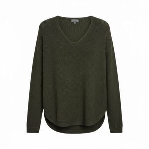 Cupcake Clothing V-Neck Elbow Patch Knit Pullover Sweater Olive Green Size Small
